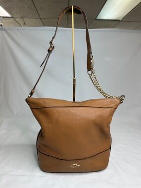 Coach Brown Pebbled Leather Shoulder Bag with Gold Chain